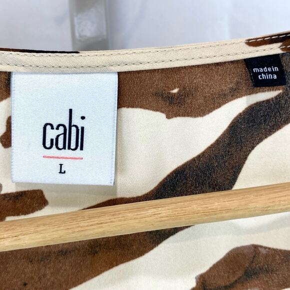 CABI  Size L Zebra Print Flutter Cap Sleeve Top 3771 V Neck Brown Cream - Picture 3 of 7